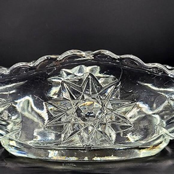 Vintage Cut Glass Pickle Boat (EAPC / Star of David) - Picture 2 of 4